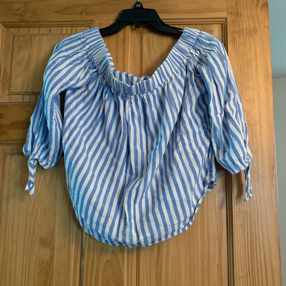 Blue and white off the shoulder top